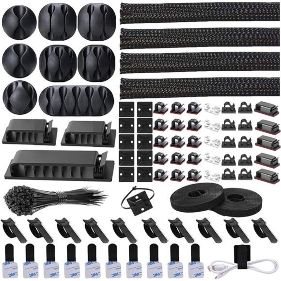 192PCS Cable Management Kit 4 Wire Organizer Sleeve,11 Cable Holder,35Cord Clips - Picture 1 of 7